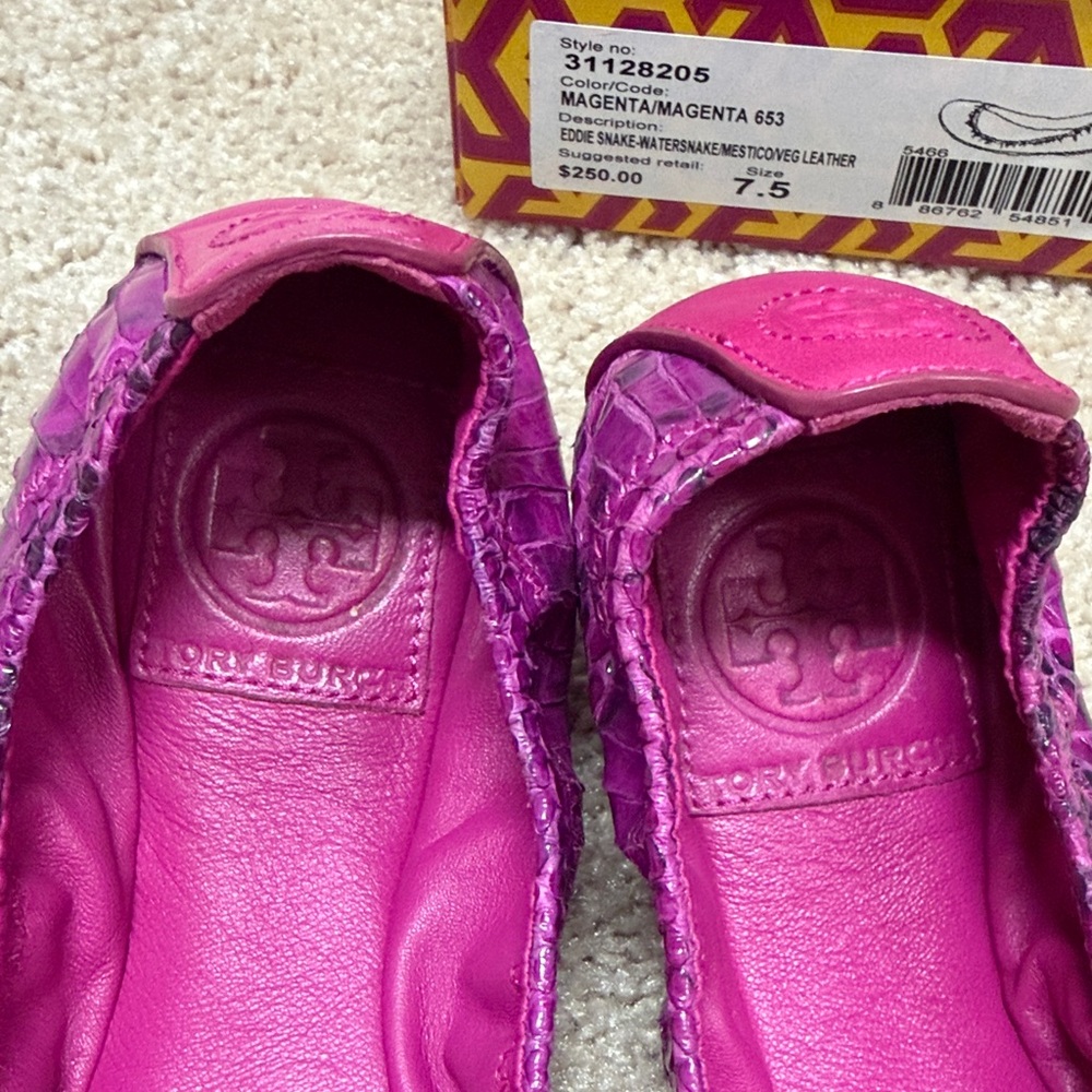 Tory Burch Magenta Snake-Embossed Ballet Flats - Picture 5 of 5